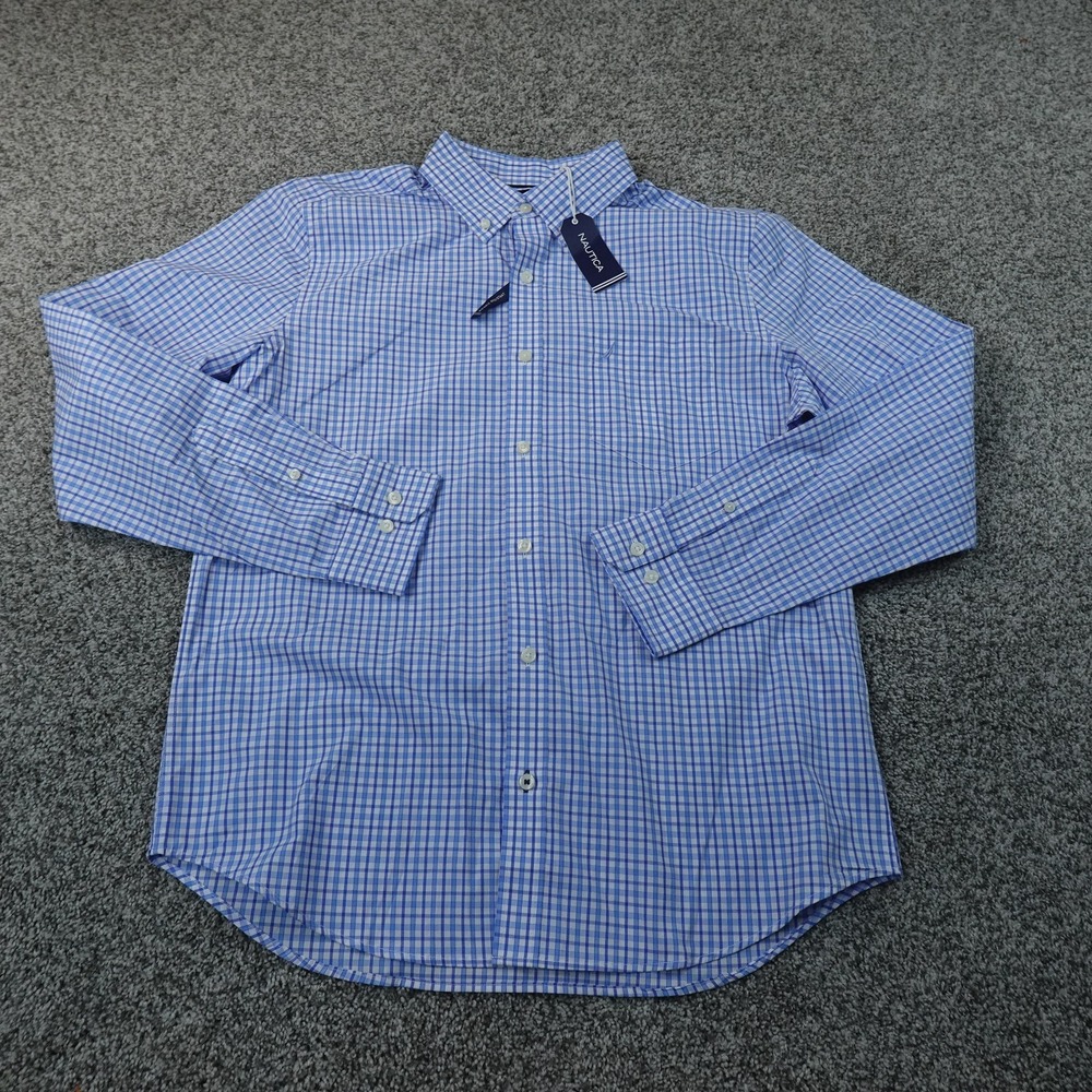 NEW Nautica Shirt Mens M Blue Check Button Up Long Sleeve Dress Preppy Casual